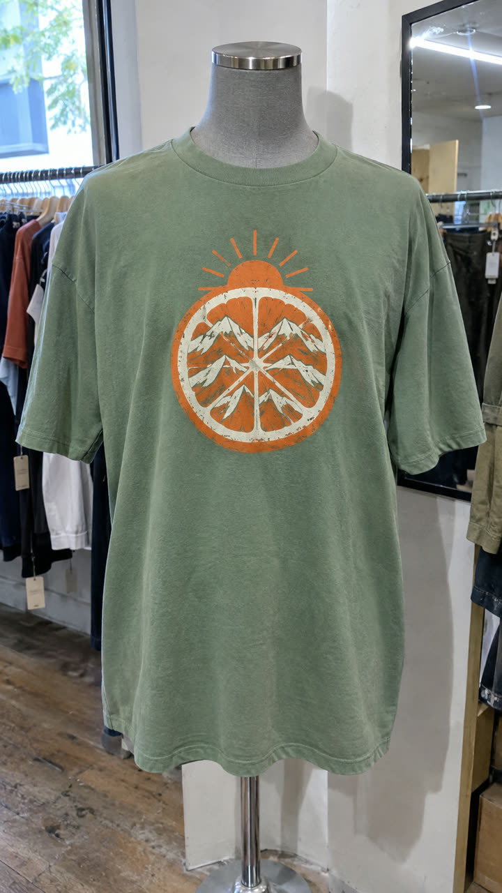 Green graphic t-shirt on a shop mannequin