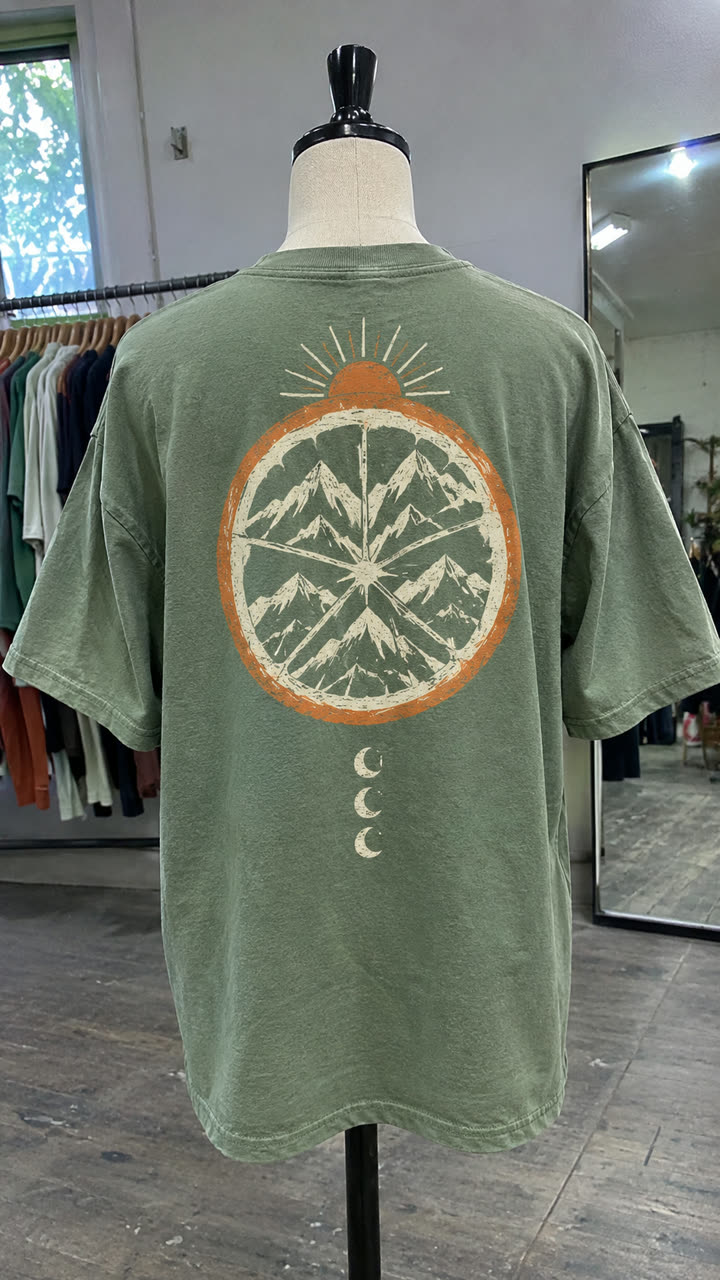 The same green t-shirt photographed from a second angle